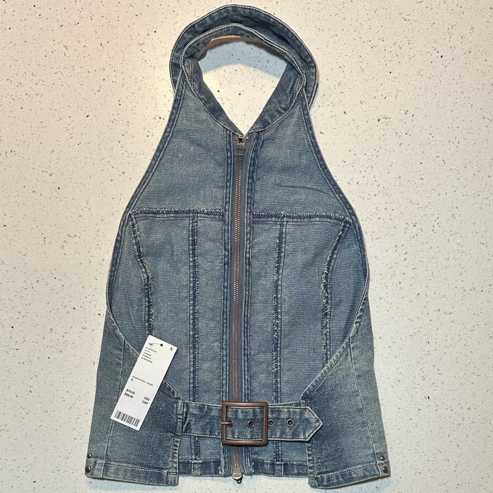 NWT studded open-back cropped denim vest top by Urban Outfitters / NEW - Picture 7 of 16